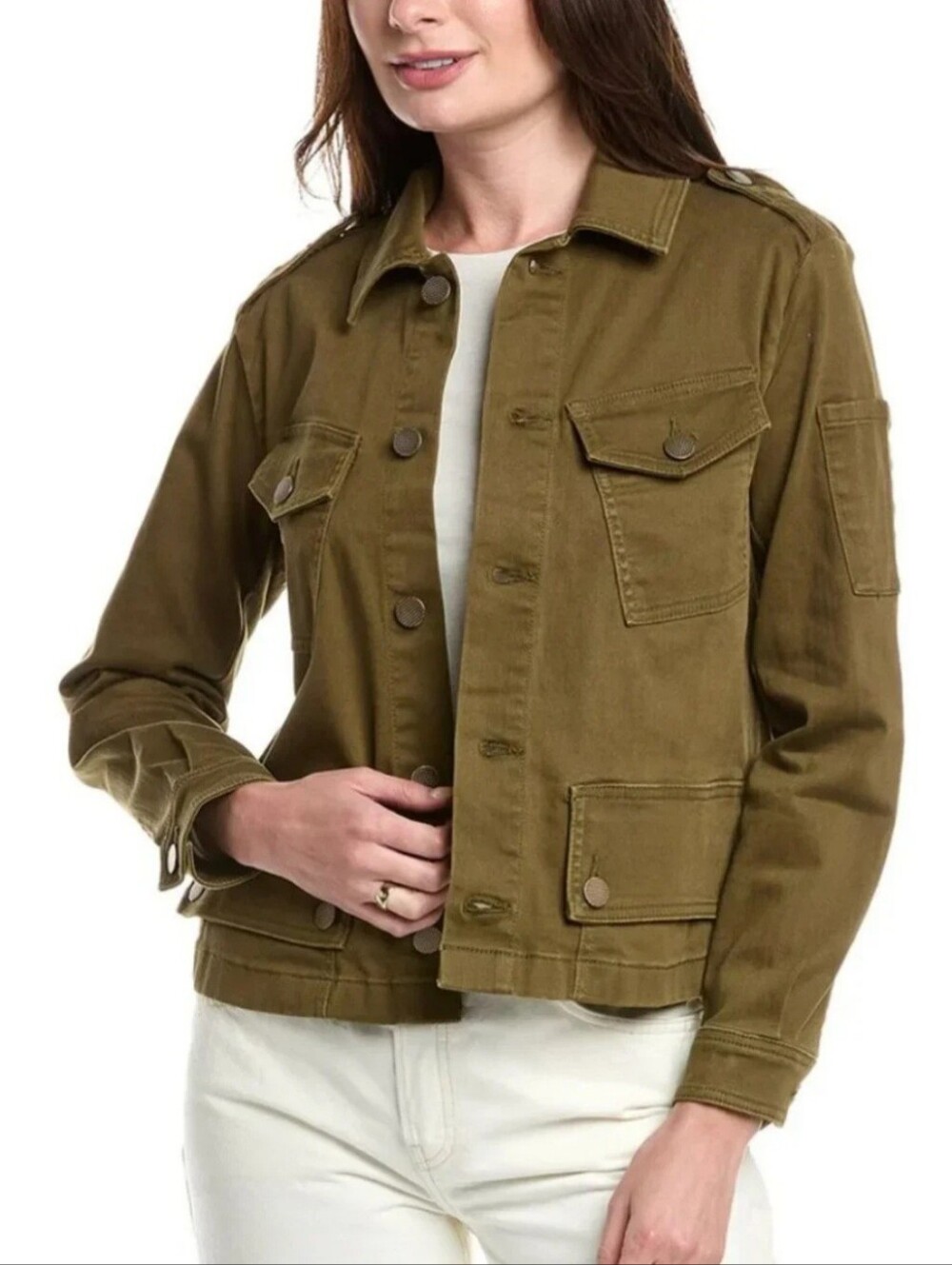 CAbi Olive Utility Jacket - Women's Casual Button-Front Coat